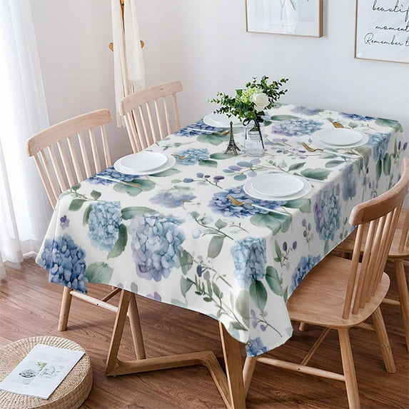 Blue Spring Floral Tablecloth Rectangle Table Cloth 52x70 , Waterproof Tablecloth Outdoor Table Cloth, Watercolor Botanical Elegant Washable Table Cover for Kitchen Dining Party