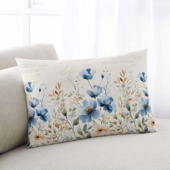 Blue Spring Floral Throw Pillow Covers, Summer Botanical Vintage Soft Breathable Pillow Cases with Invisible Zipper for Sleeping, King Size Pillowcases for Couch Bed Sofa Chair 20x36 Inches