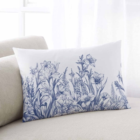 Blue Spring Floral Throw Pillow Covers, Watercolor Botanical Summer Vintage Soft Breathable Pillow Cases with Invisible Zipper for Sleeping, Standard Pillowcases for Couch Bed Sofa Chair 20x26 Inches