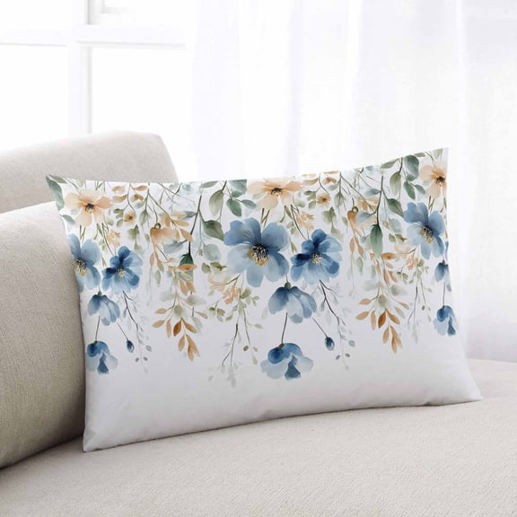 Blue Spring Floral Throw Pillow Covers, Weeping Botanical Orange Summer Soft Breathable Pillow Cases with Invisible Zipper for Sleeping, Small Pillowcases for Couch Bed Sofa Chair 16x24 Inches