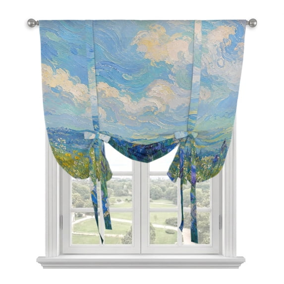 Blue Spring Floral Tie Up Curtains for Window, Thermal Insulated ...