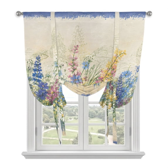 Oil Paint Spring Blue Spring Floral Tie Up Curtains for Windows, Adjustable Balloon ...