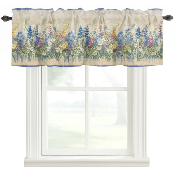 Oil Paint Spring Blue Spring Floral Valances for Windows Farmhouse Kitchen Curtains ...