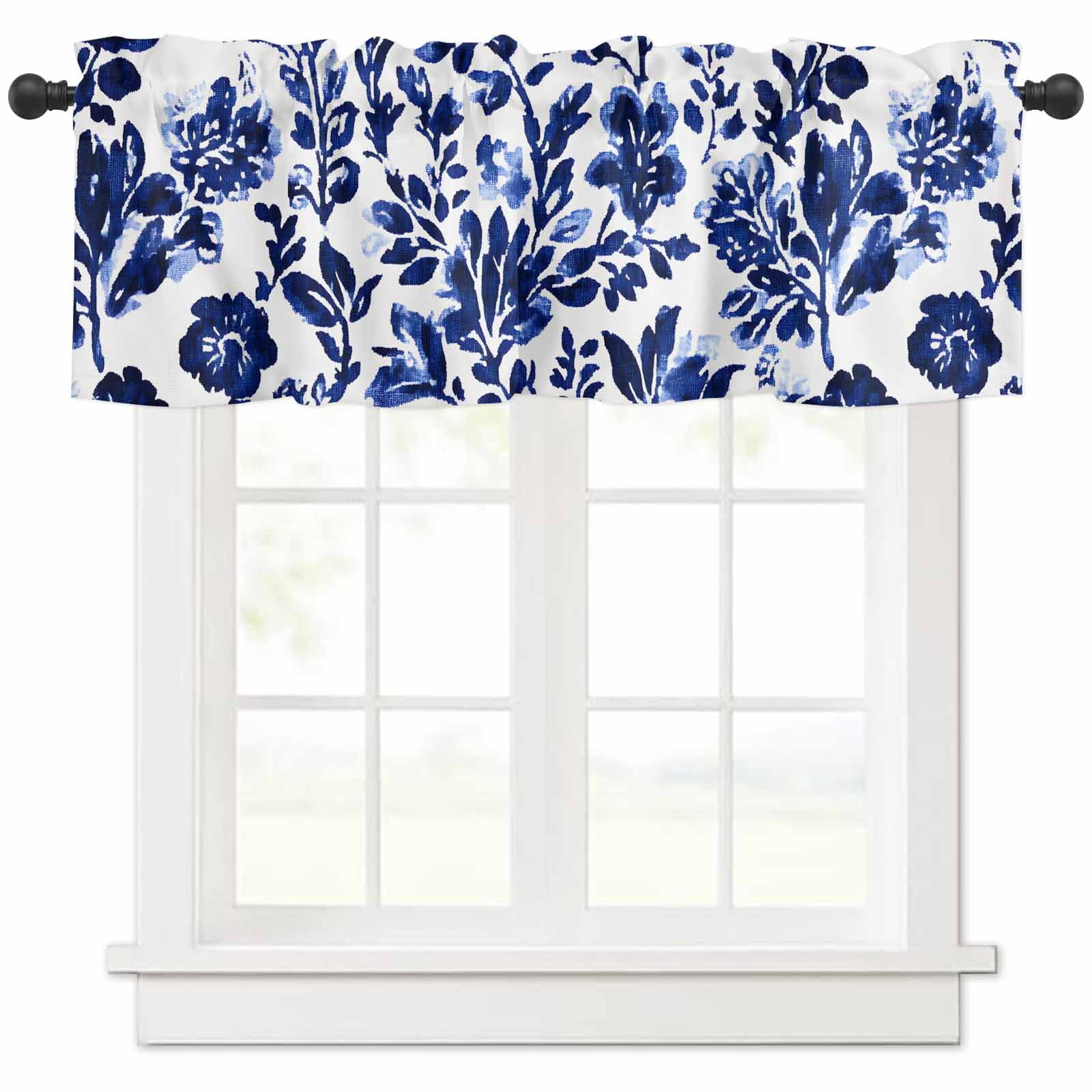 Blue Spring Floral Valances for Windows Farmhouse Kitchen Curtains ...