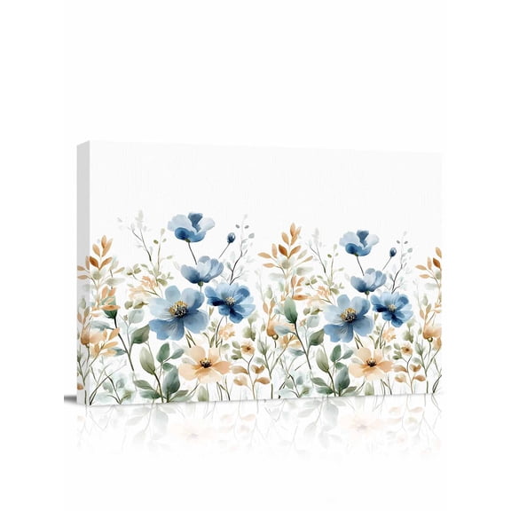 Blue Spring Floral Wall Art for Living Room,Canvas Picture Wall Decor for Bathroom Bedroom,Watercolor Blooming Summer Botanical Painting Artwork for Office Kitchen Hallway Dining Room Decor 12"x16"
