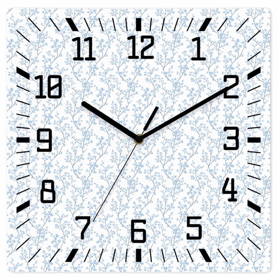 Blue Spring Floral Wooden Wall Clock Silent Non Ticking, Summer Botanical Watercolor Square Wall Clocks Battery Operated, Decor Clock for Home Office, Living Room, Kitchen, 10 Inch