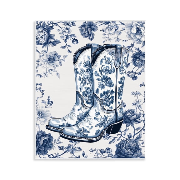 Blue Spring Florals & Boots Wall Plaque Art, design by Lettered and Lined