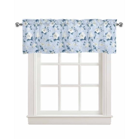 Blue Spring Flower Linen Curtain Valance for Bedroom/Bathroom/Kitchen/Office/Living/Dining Room Windows,Retro Country French Style Summer Herb Pocket Topper Drapes Decorative Cafe Drapery Panel 54x18