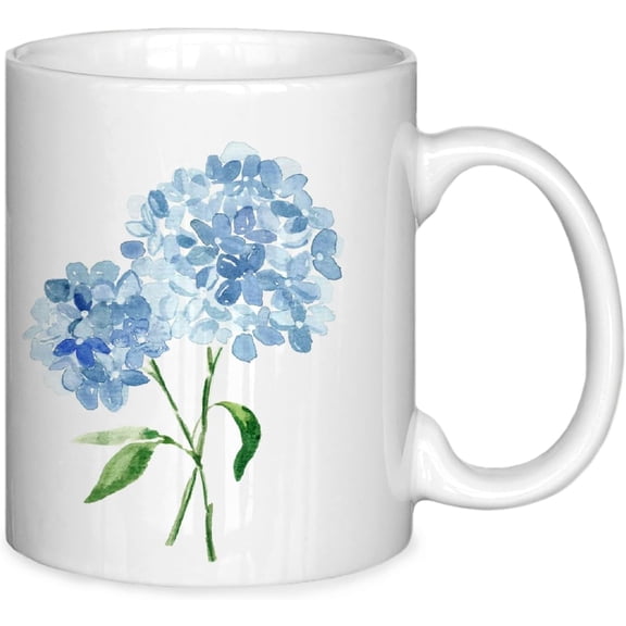 Blue Spring Porcelain Flower Floral Hydrangea Plant Lady Coffee Mugs Gifts for Women, Summer Ceramic 11 oz Coffee Mug
