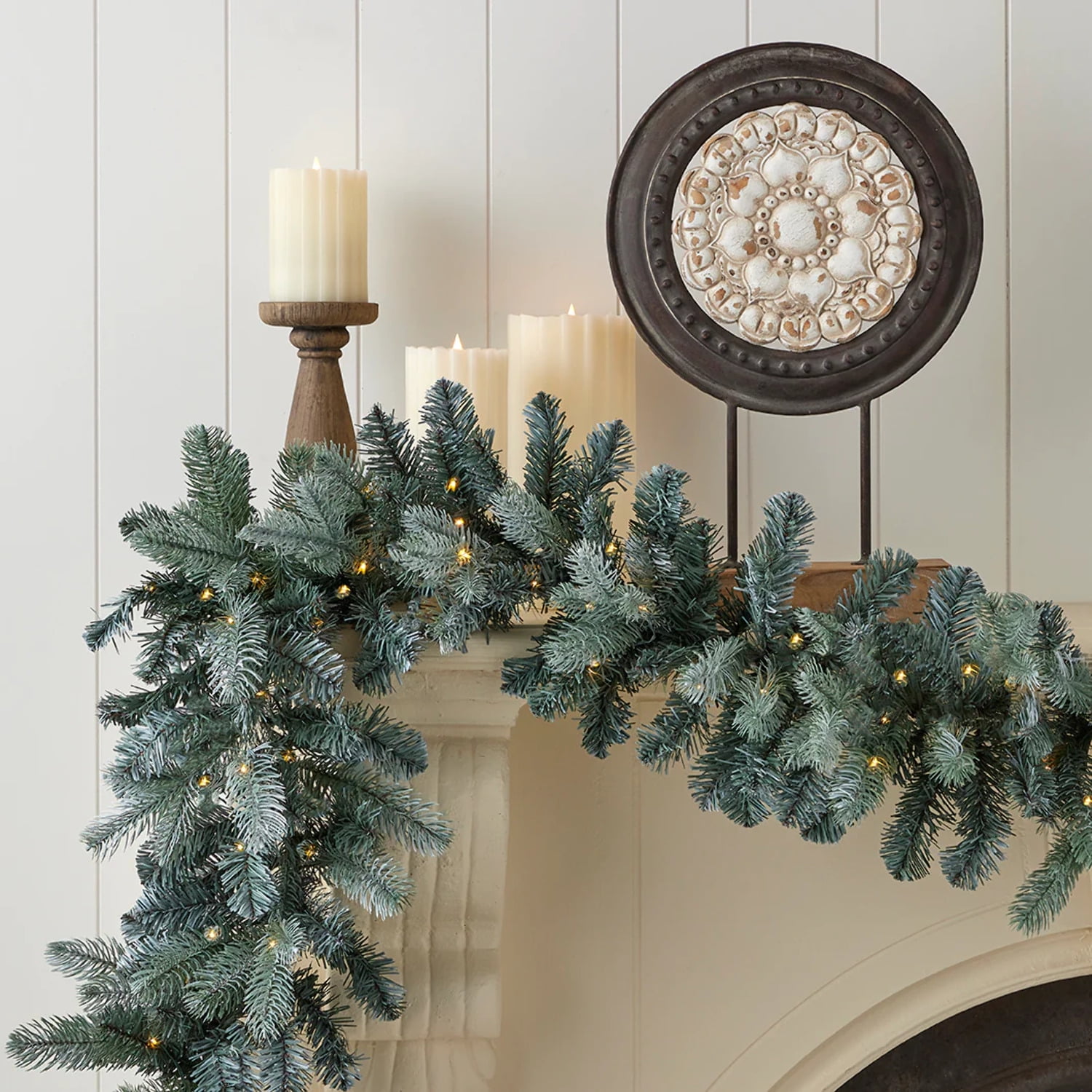 Seasonal LLC's 9ft Blue Spruce Garland with 50 Warm White LED Lights