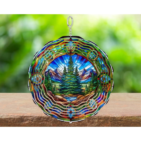 Blue Spruce Tree 3D Wind Spinner Aluminum Garden Decor Nature Art