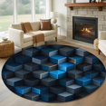 Blue Square 6FT Round Area Rugs for Living Room Gradient Black Squares ...