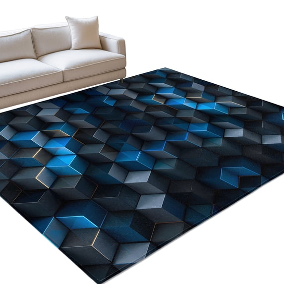 Blue Square Area Rugs 3x5ft Gradient Black Squares Modern Abstract ...