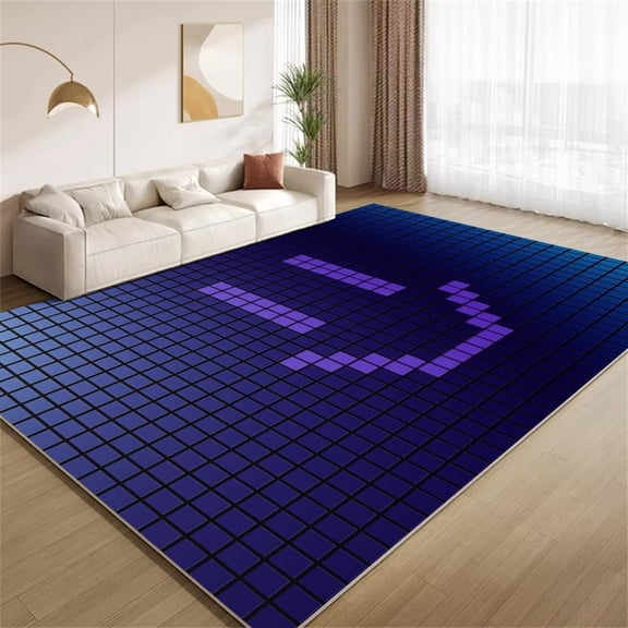 Blue Square Geometric Area Rugs Neon Smiley Face Rugs Ultra Soft Non Slip Washable Low Pile Carpet for Gameroom Bedroom Living Room Playroom Home Decor 5ftx8ft