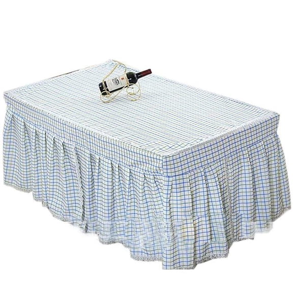 Blue Square Grid Cover Coffee Dustproof Lace Tablecloth