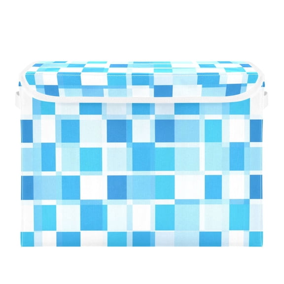 Blue Square Large Storage Bins with Linen Collapsible Lid Storage Box 16.7 x 12.6 x 11.8in
