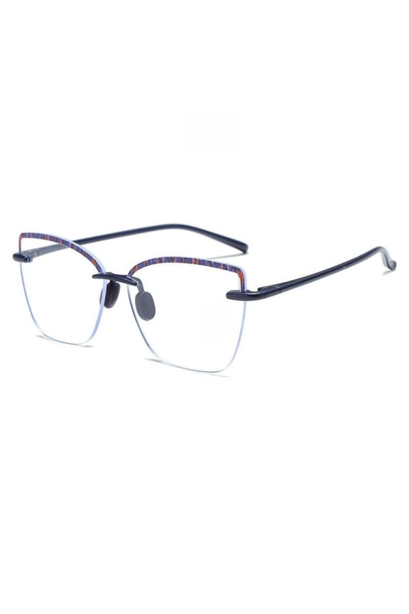 Blue Square Oversized Rimless Lightweight Reading Glasses for Women Men Blue Light Blocking Readers TR90 Personalized Flexible Presbyopic Glasses +4.00