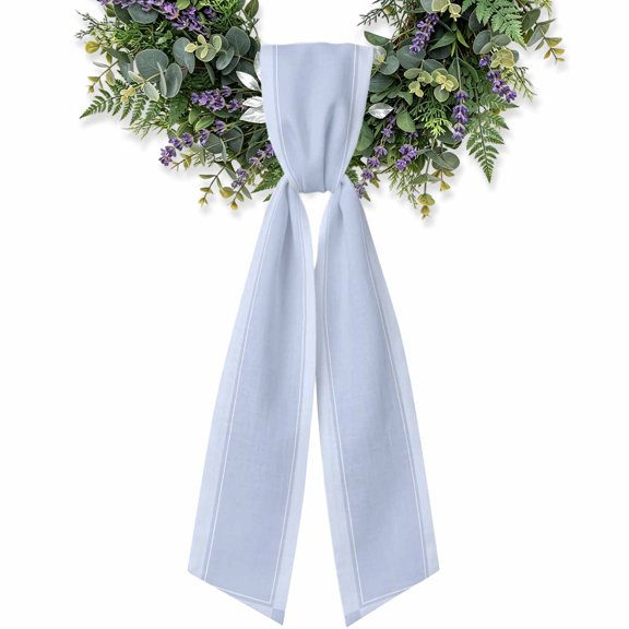 Blue Square Plaid Wreath Sash for Front Door 4.5"x56", Pastel Blue Blocks Checkered Border Gingham Double-Sided Bow Ribbon Decor for Wreaths, Stair Railings, Fireplace Mantel