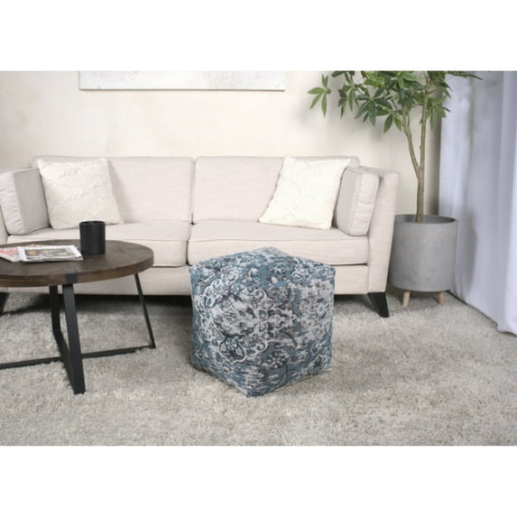 Square Pouf, Blue Hue | Multiple - Purpose Home Decor | Fabric and Bead Structure | Meets Weight Limit Requirement