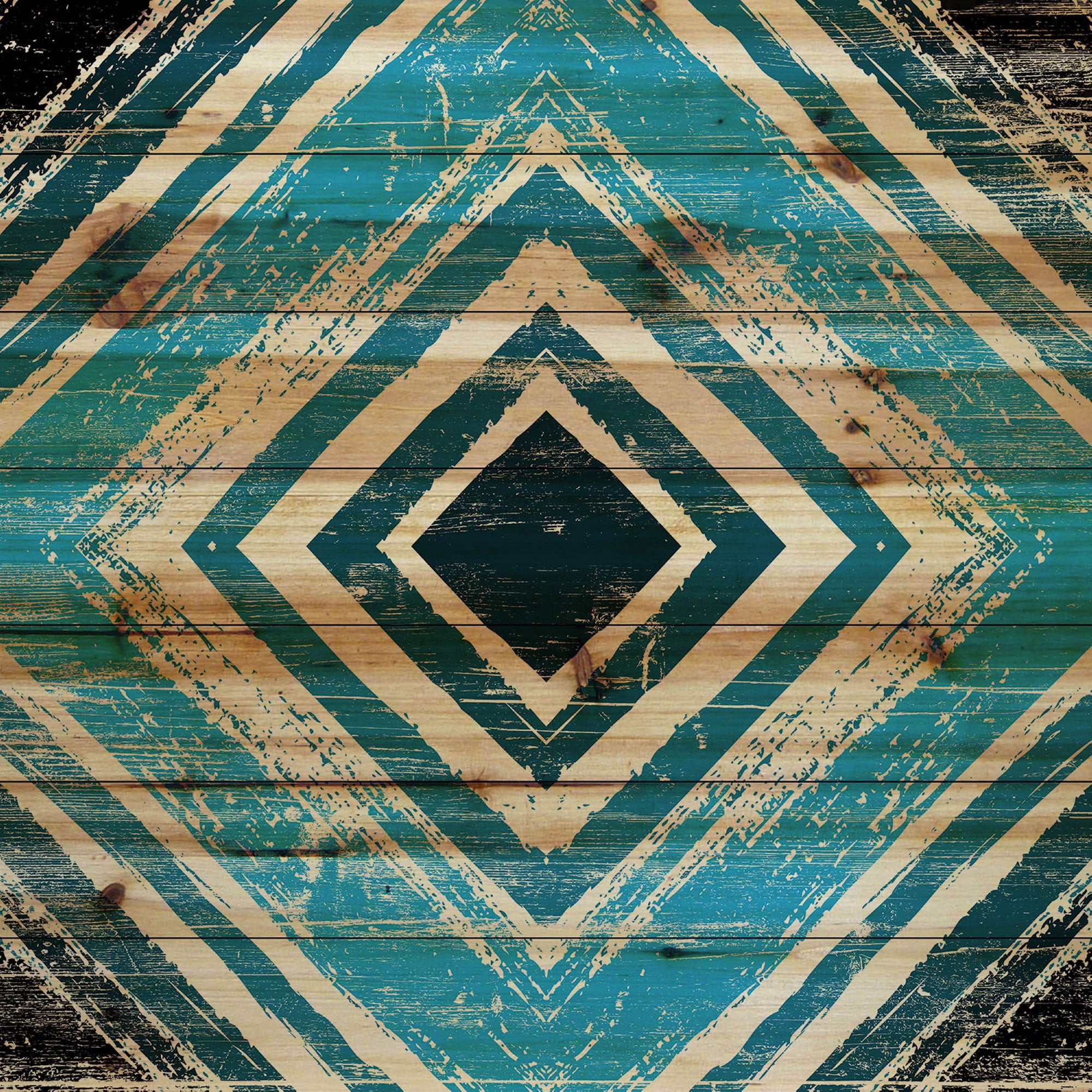"Blue Square Rings" Painting Print on Natural Pine Wood