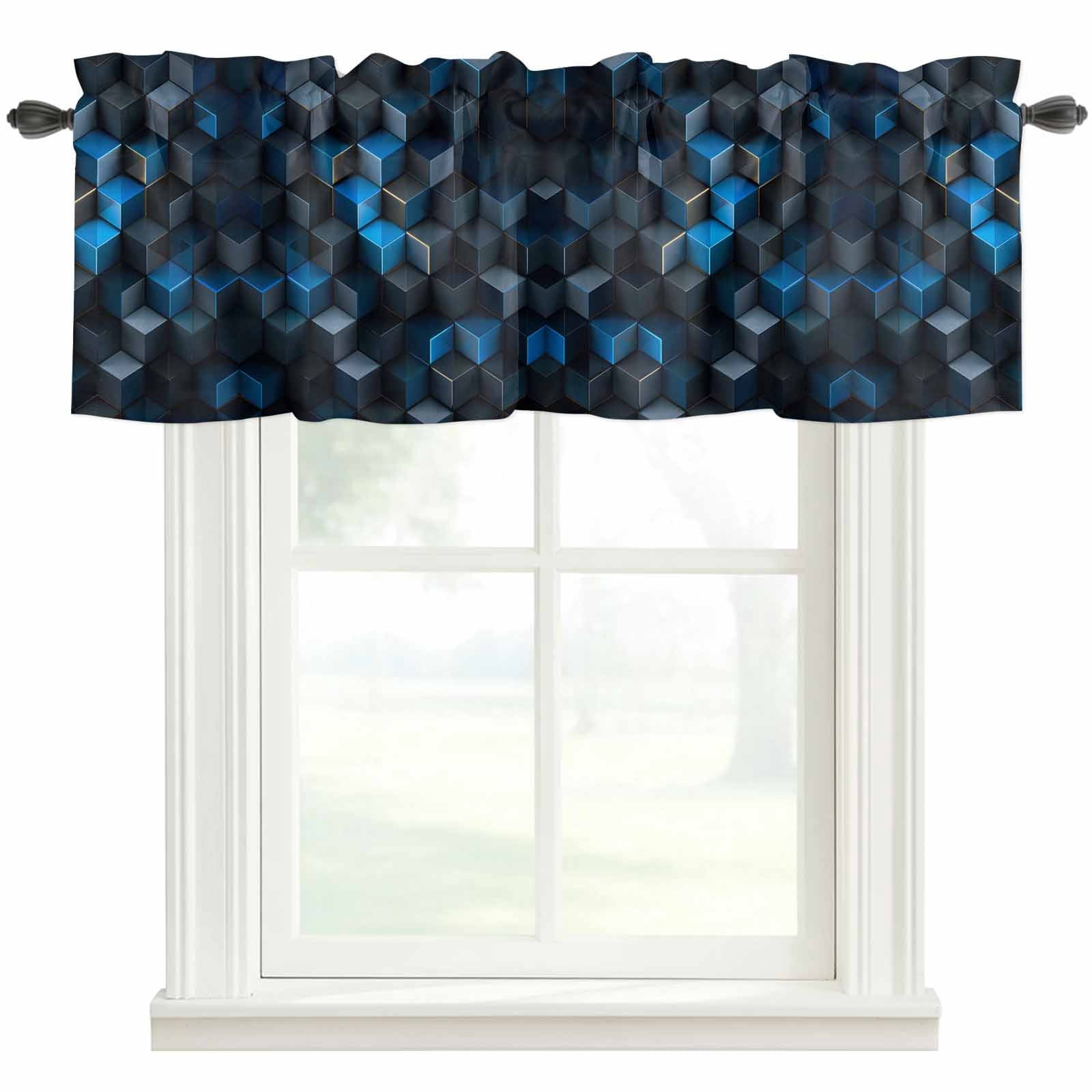 Window Square Valance Blue Square Valances for Windows Gradient Black Squares Modern Abstract ...