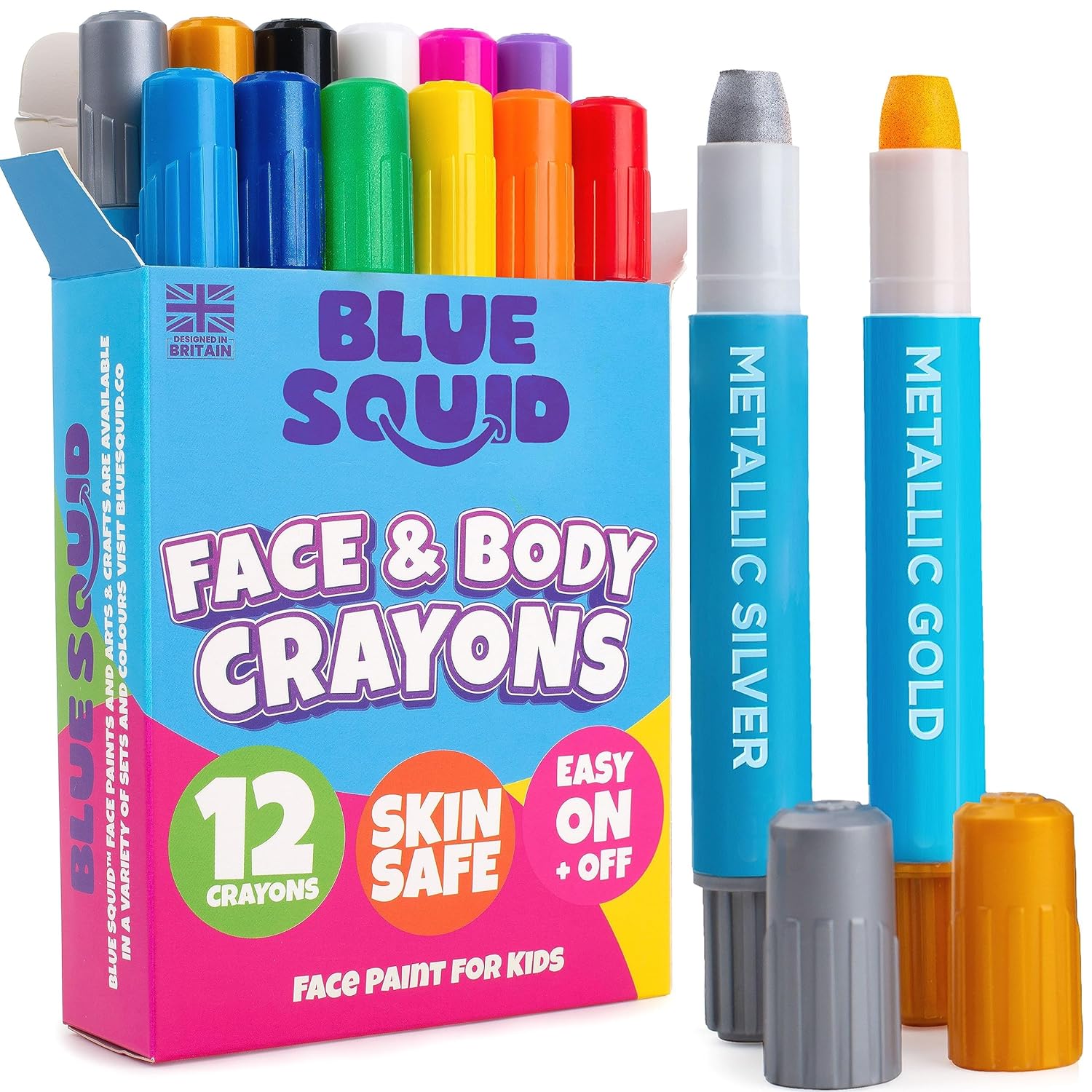 Blue Squid 12 Twistable Face Paint Crayons for Kids Body and Face