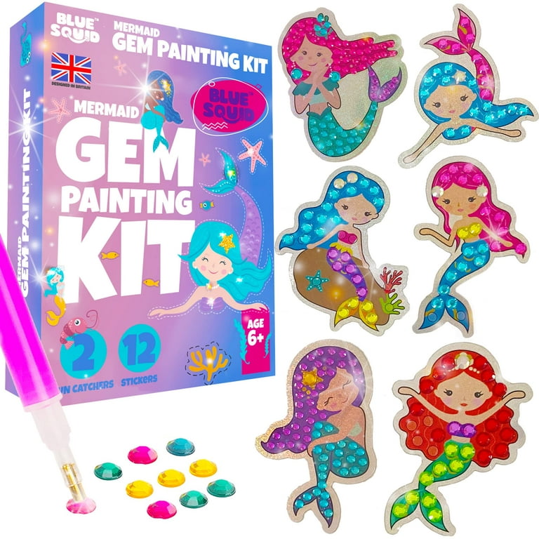 Blue Squid Gem Art Painting Kit Mermaid Diamond Art Arts and Crafts Kids  with Stickers, Stylus, and Keychains 1500+ Pieces