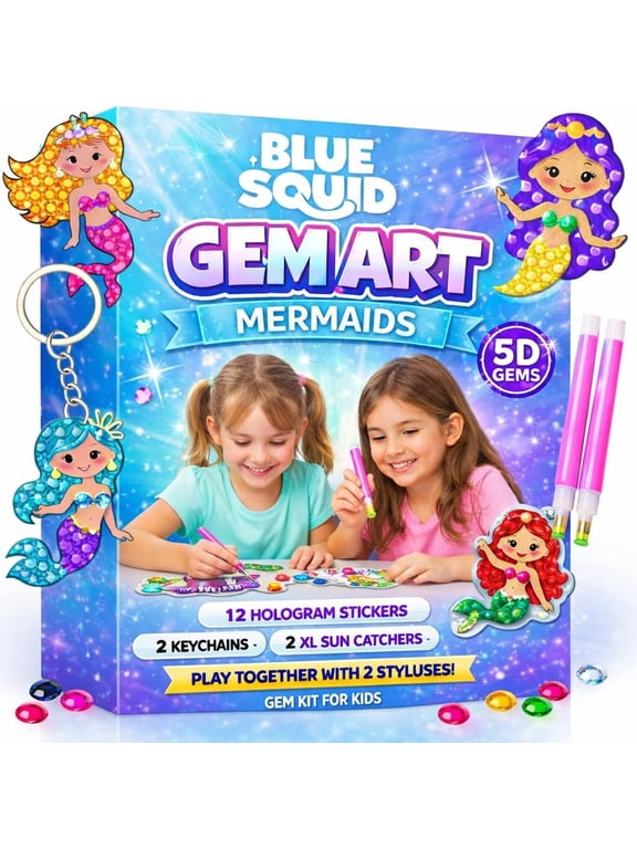 Diamond Art Kits for Kids Mermaid - Fun & Easy DIY 5D Gem Art Gift Set for Keychains, Stickers, Sun Catchers - Diamond Painting Kit Arts & Crafts Kit for Kids, Girls, Boys Ages 6-12