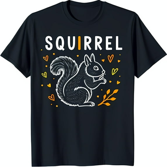 Blue Squirrel T-Shirt with Nut Design White Outline & Accents Cute Short Sleeve Tee
