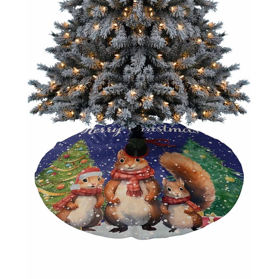 Blue Squirrels Christmas Christmas Tree Skirt 36 Inches Large Christmas Skirt Tree, Xmas Tree Winter Snowflake Tree Skirt Christmas Decorations for Fireplace Party Holidays Indoor Outdoor