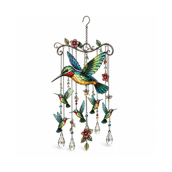 Blue Stained Glass Bird Wind Chime, Outdoor Hanging Wind Chimes with Crystal Sun Catcher, Metal & Glass Garden Decor, Relaxing Wind Bell for Patio Porch Yard, Memorial Gift for Women Mom