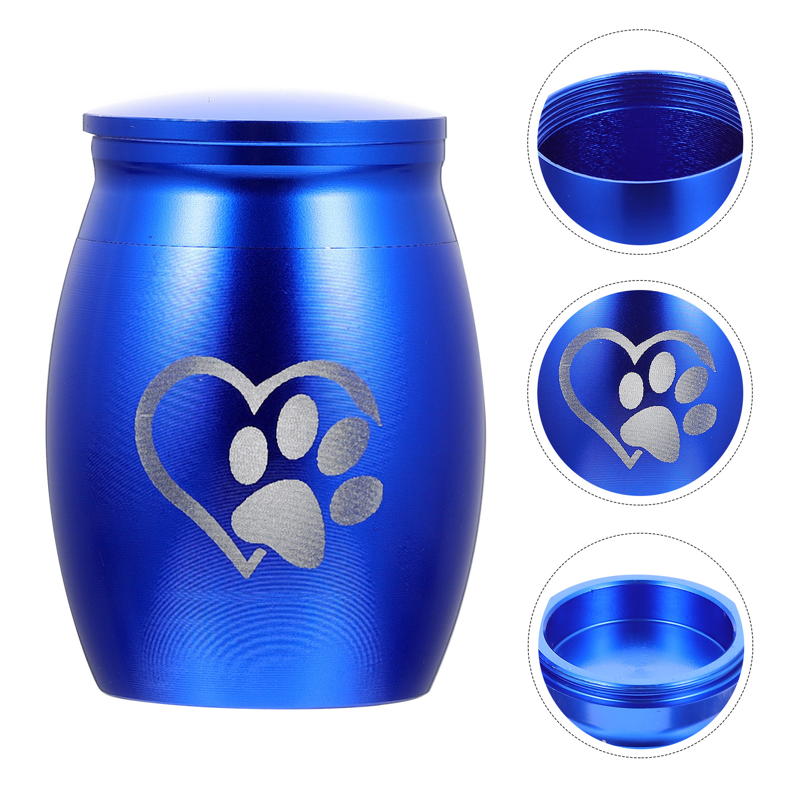 Blue Stainless Steel Cat Urn Pet Bone Ash Container Dog Ashes Storage