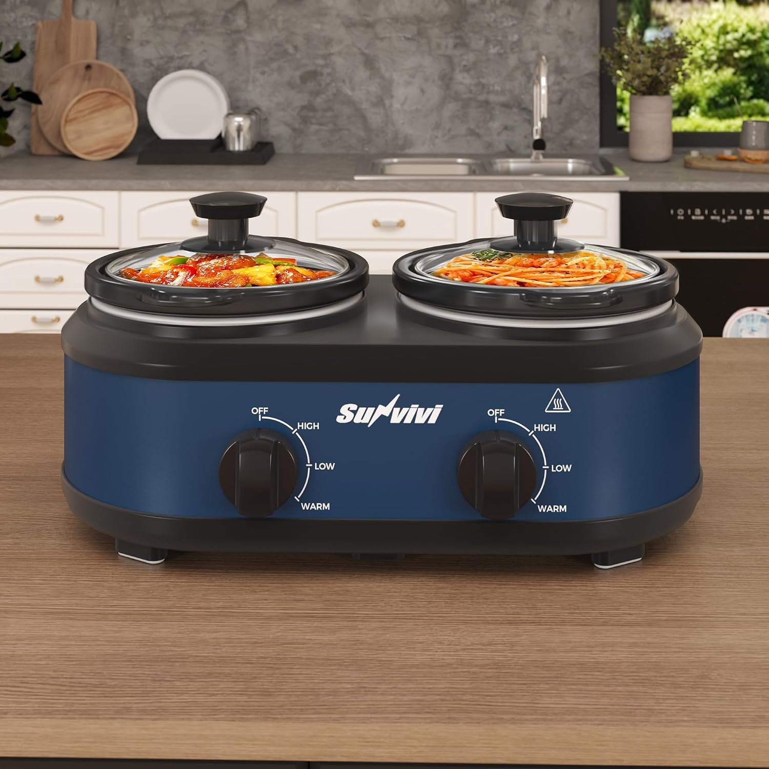 Blue Stainless Steel Double Slow Cooker,2 Removable Pots Small Mini ...