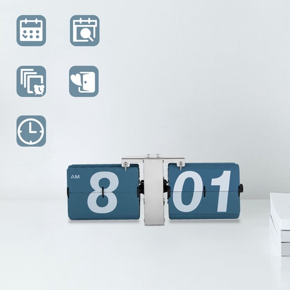 Blue Stainless Steel PVC 3613.5 Automatic Page Turning Wall Clock Retro Digital Mute Clock