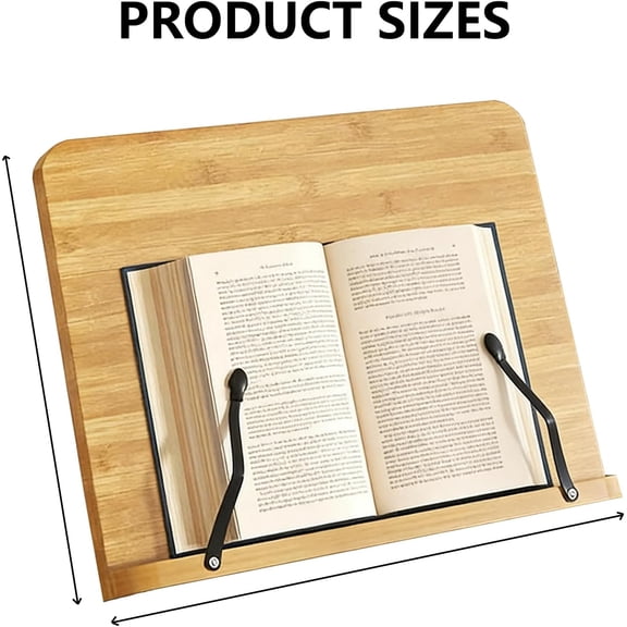Adjustable Bamboo Book Holder, Large Cookbook Stand for Reading, Kitchen Office Desk Book Rest