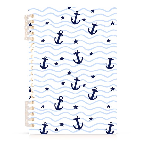 Blue Star Anchor Pattern A5 Notebook Refillable 60 Sheets Detachable Ring Binder PP Cover Journal