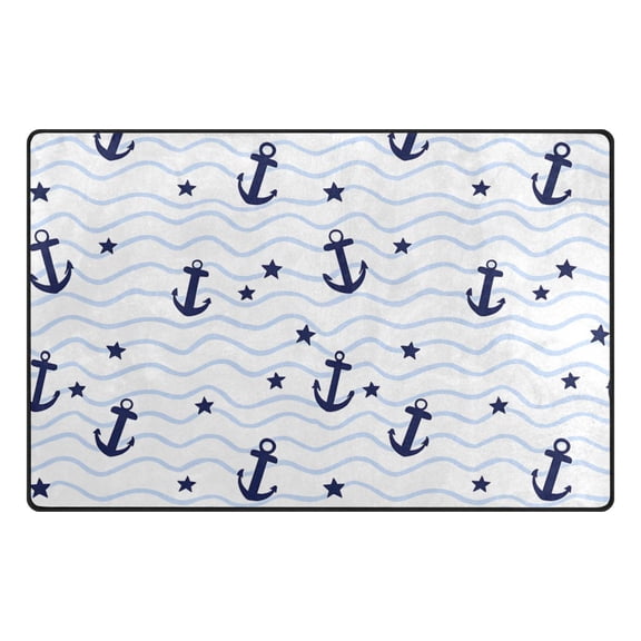 Blue Star Anchor Pattern Memory Foam Area Rug 31"x20" Non Slip, Absorbent, Fade Proof for Living Room, Bedroom, Office