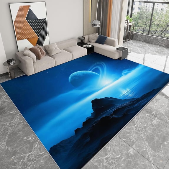 Blue Star Area Rugs, Blue Stars Rocks Halo Carpet, Washable Non Slip ...