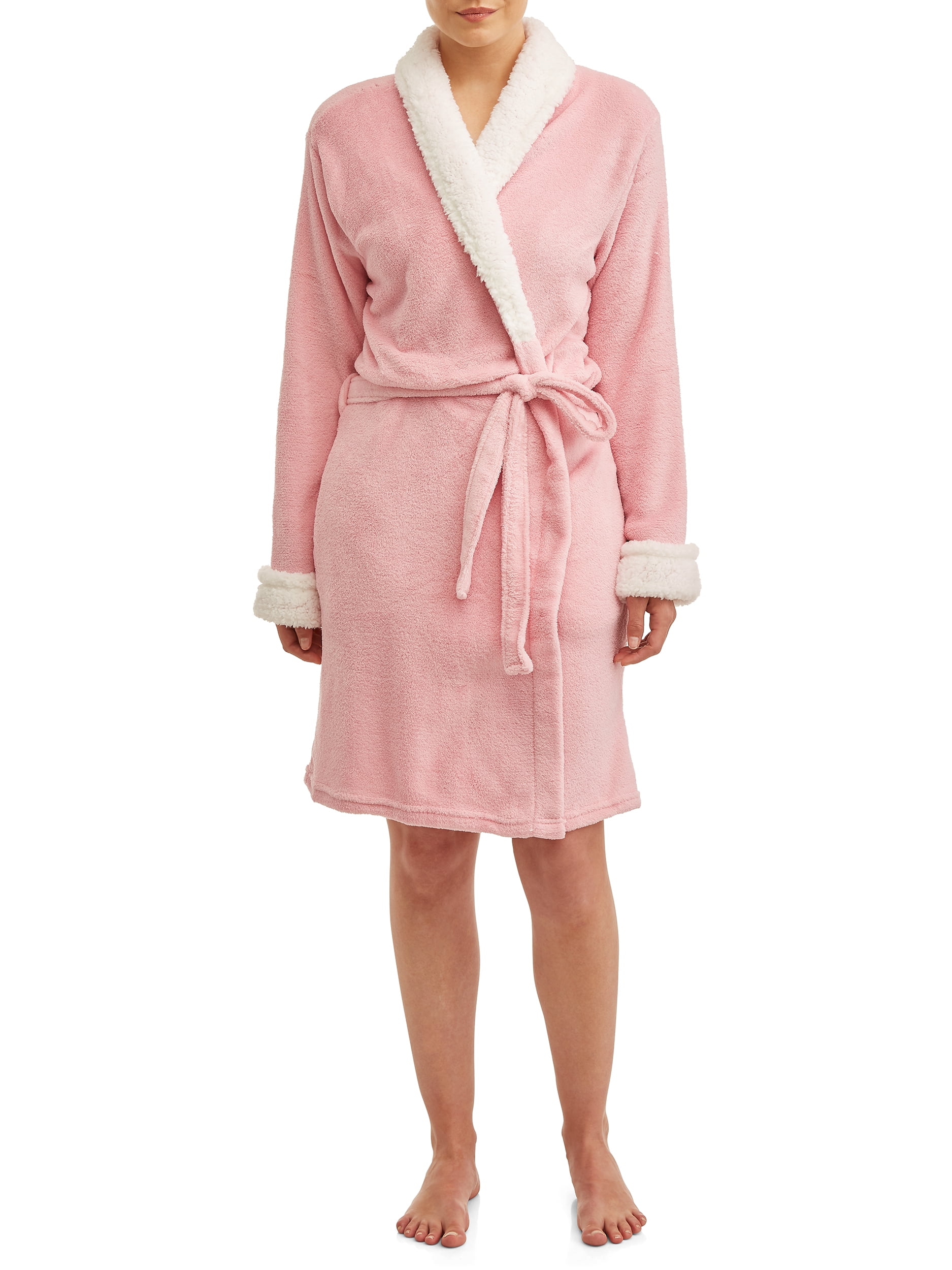 Blue Star Clothing Women's 3/4 Length Plush Body Robe with Sherpa Trim