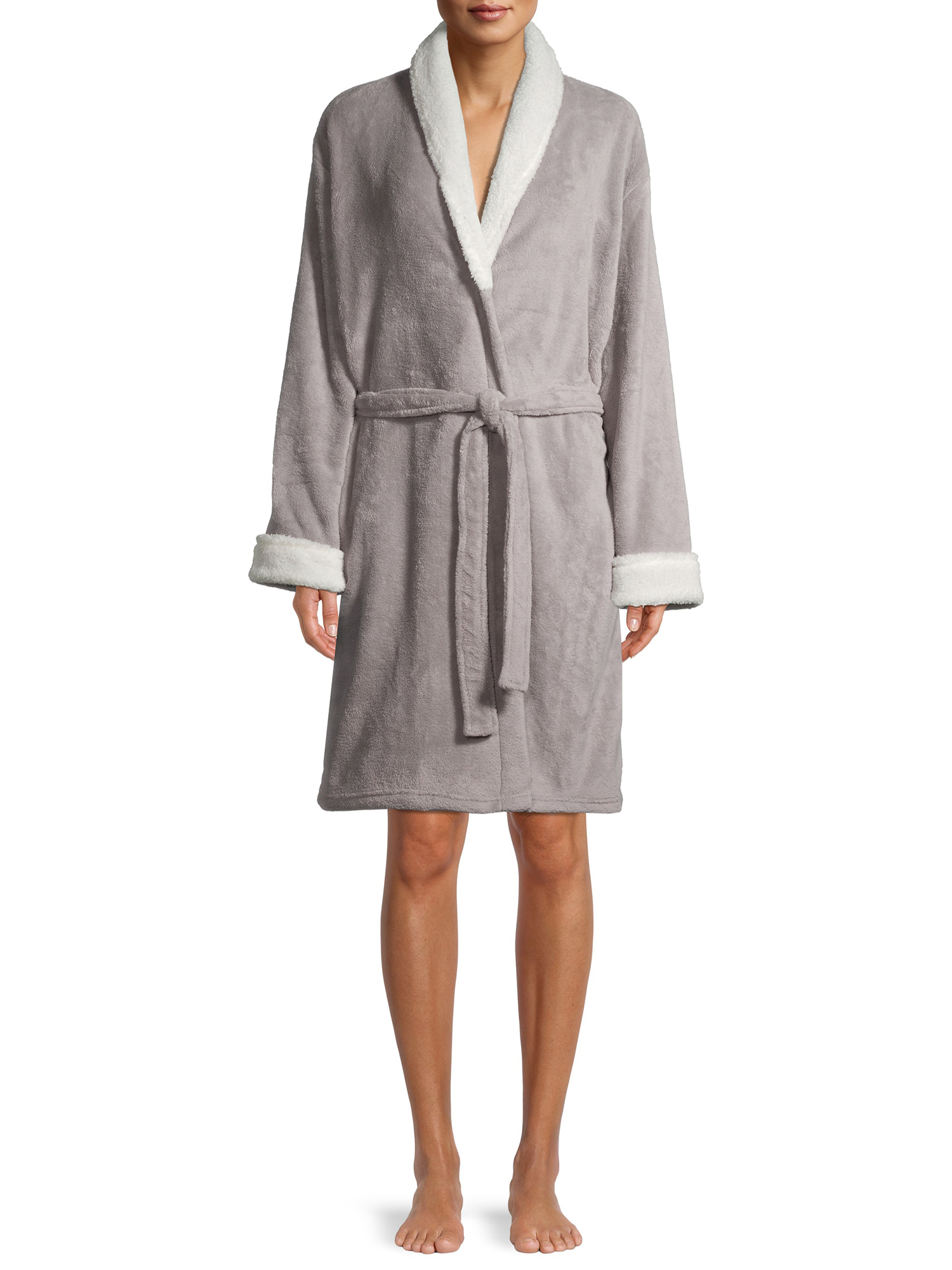 Blue Star Clothing Women's 3/4 Length Plush Robe with Sherpa Trim Collar & Cuffs - image 1 of 6