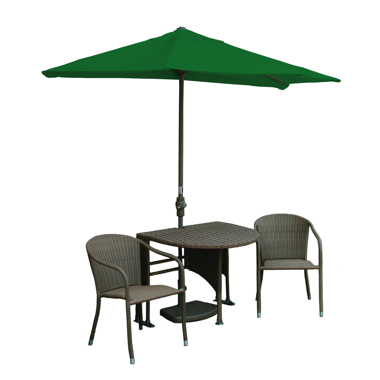 Blue Star Group Terrace Mates Adena All-Weather Wicker Coffee Color Table Set w/ 9'-Wide OFF-THE-WALL BRELLA - Green SolarVista Canopy - image 1 of 7
