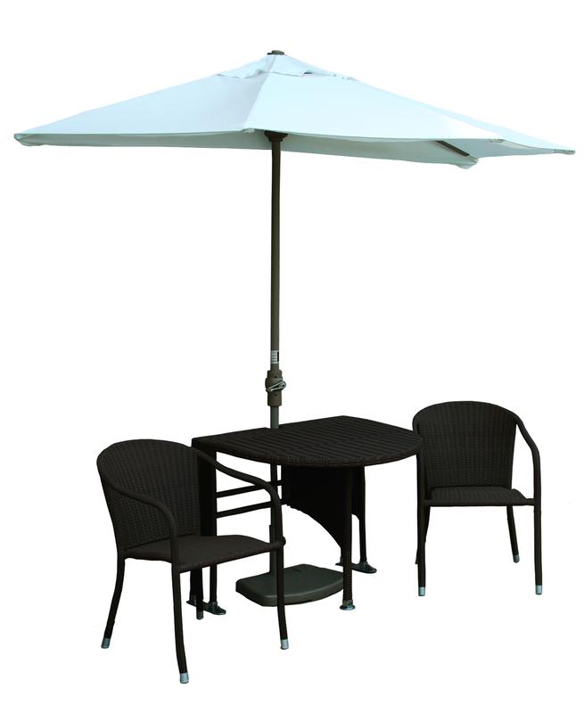 Blue Star Group Terrace Mates Adena All-Weather Wicker Java Color Table Set w/ 7.5'-Wide OFF-THE-WALL BRELLA - Natural Olefin Canopy - image 1 of 9