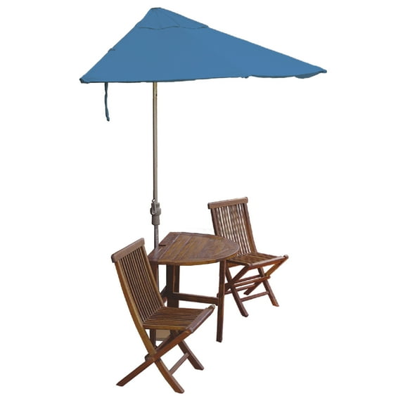 Blue Star Group Terrace Mates Bistro Standard Table Set w/ 9'-Wide OFF-THE-WALL BRELLA - Blue Olefin Canopy