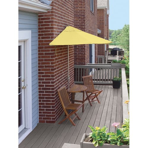 Blue Star Group Terrace Mates Caleo Deluxe Table Set w/ 7.5'-Wide OFF-THE-WALL BRELLA - Yellow Sunbrella Canopy