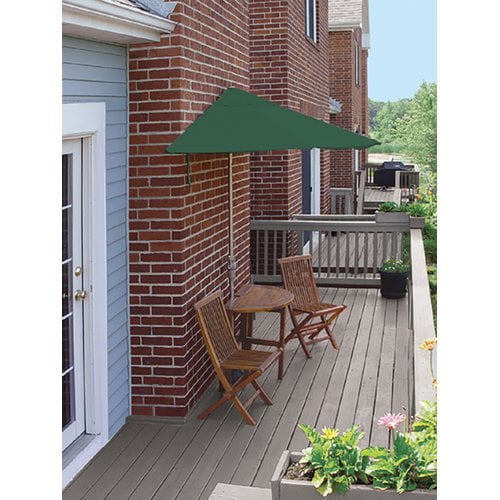 Blue Star Group Terrace Mates Caleo Standard Table Set w/ 9'-Wide OFF-THE-WALL BRELLA - Forest Green SolarVista Canopy