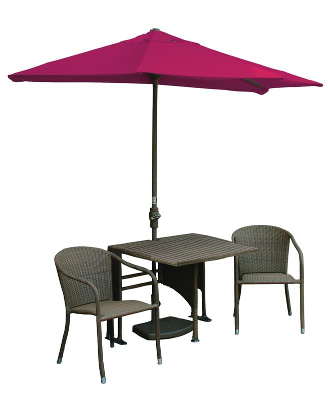 Blue Star Group Terrace Mates Daniella All-Weather Wicker Coffee Color Table Set w/ 9'-Wide OFF-THE-WALL BRELLA - Jockey Red Sunbrella Canopy - image 1 of 9