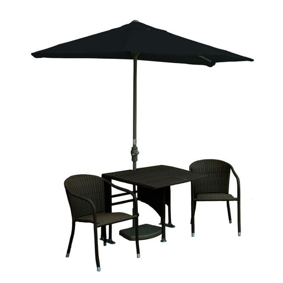 Blue Star Group Terrace Mates Daniella All-Weather Wicker Java Color Table Set w/ 7.5'-Wide OFF-THE-WALL BRELLA - Black Sunbrella Canopy