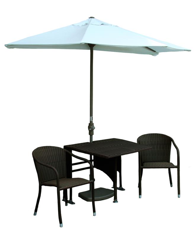 Blue Star Group Terrace Mates Daniella All-Weather Wicker Java Color Table Set w/ 7.5'-Wide OFF-THE-WALL BRELLA - Natural Olefin Canopy - image 1 of 9