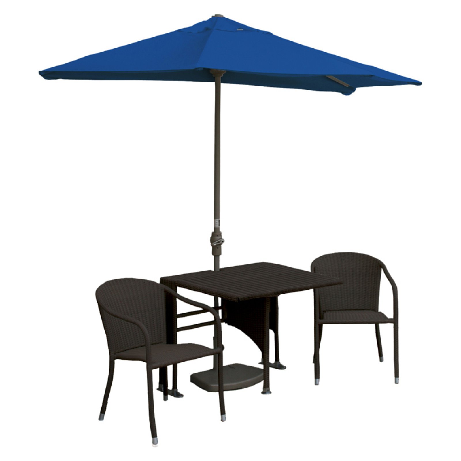 Blue Star Group Terrace Mates Daniella All-Weather Wicker Java Color Table Set w/ 9'-Wide OFF-THE-WALL BRELLA - Blue Olefin Canopy - image 1 of 9