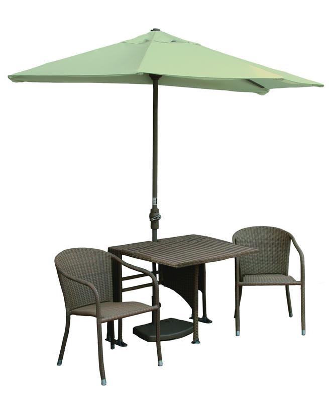 Blue Star Group Terrace Mates Daniella All-Weather Wicker Rich Coffee Color Table Set w/ 7.5'-Wide OFF-THE-WALL BRELLA - Antique Beige Sunbrella Canopy - image 1 of 9